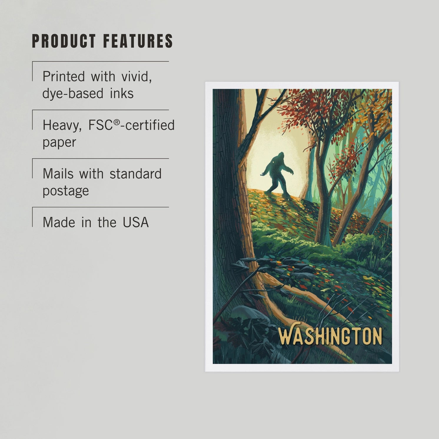 Premium Postcards Washington, Wanderer, Bigfoot in Forest