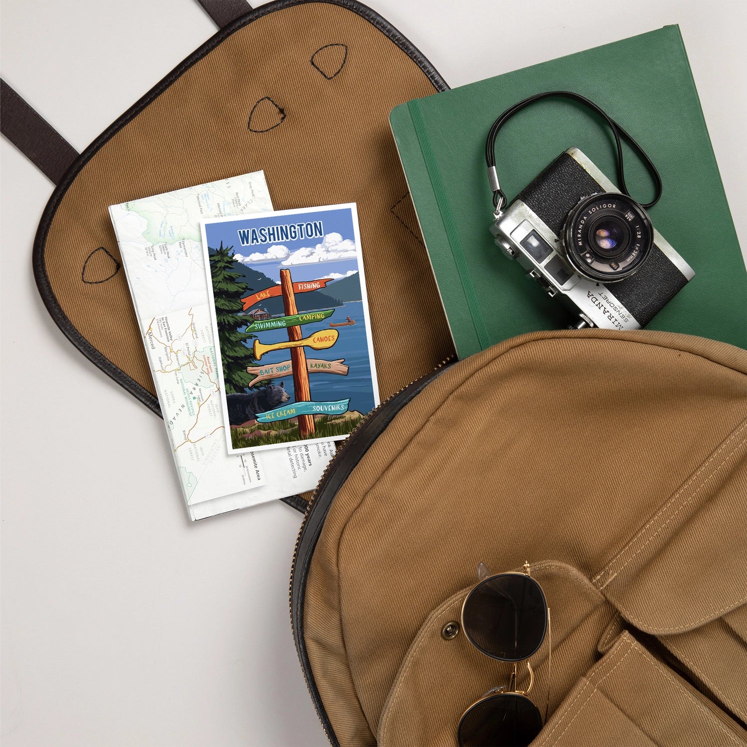 Premium Postcards Washington, Signpost, Lake & Bear