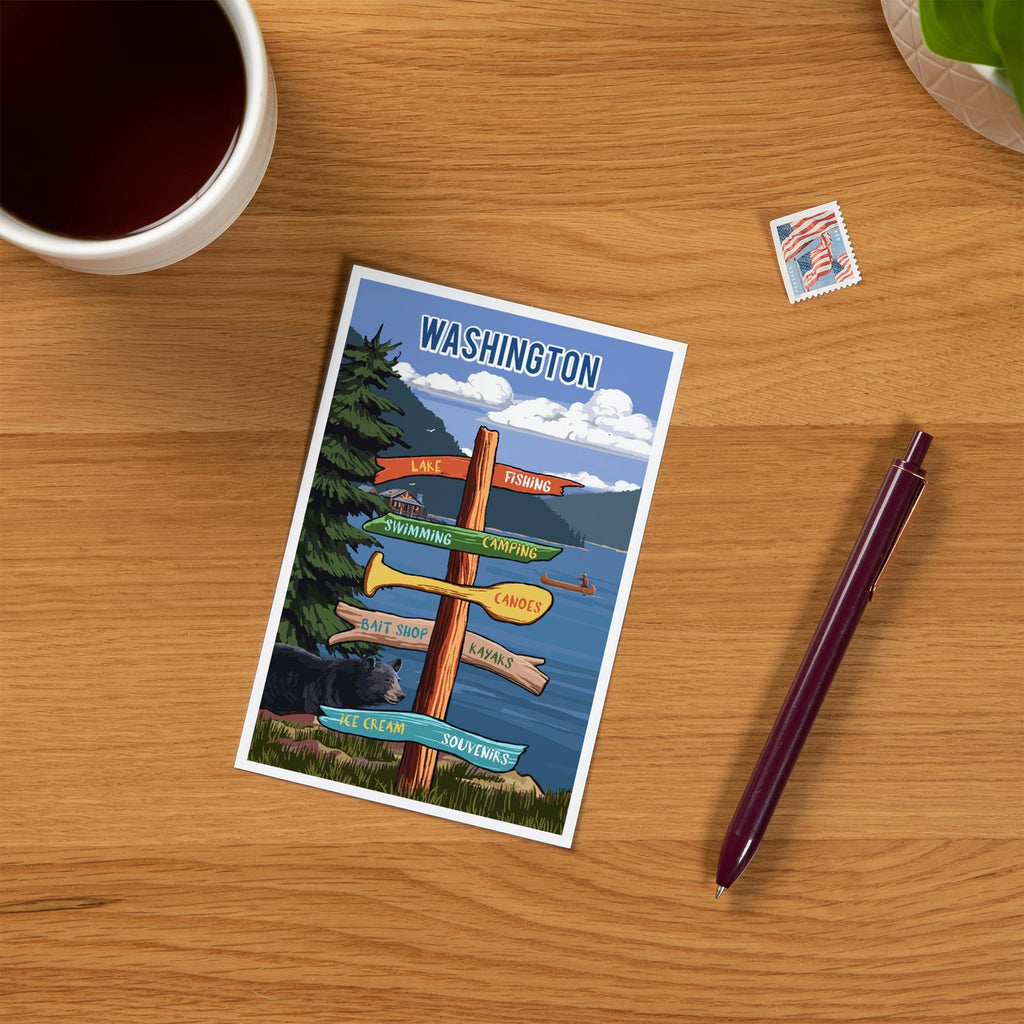 Premium Postcards Washington, Signpost, Lake & Bear