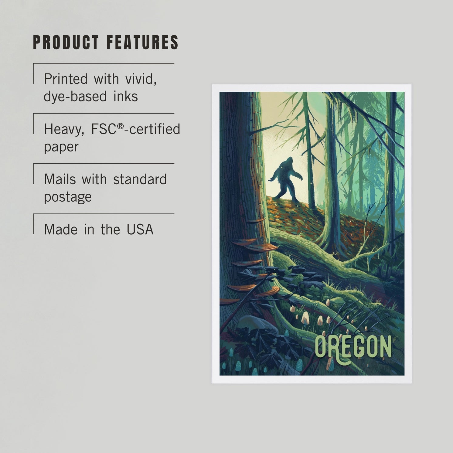 Premium Postcards Oregon, Wanderer, Bigfoot in Forest
