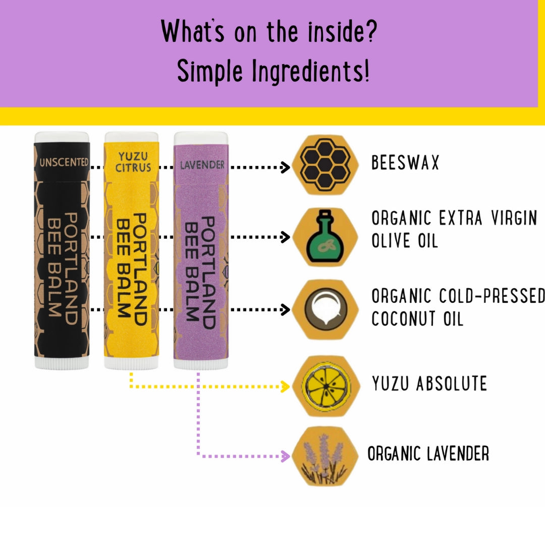 Lavender, Yuzu Citrus & Unscented Assorted Lip Balm – 3-Pack